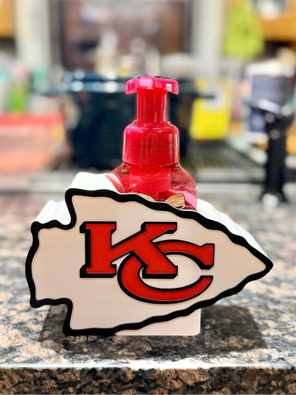 Red and White NFL Arrowhead Logo Soap Dispenser